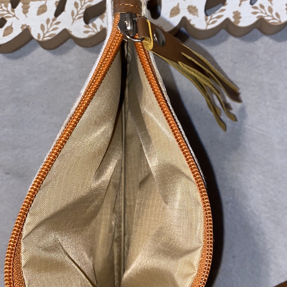 New Handmade Real Cowhide Hair On Wristlet Wallet Handbag ~ Brown & Cream#921 - Picture 4 of 5